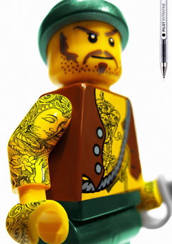 Pilot Extrafine Pen inked tattoos onto Lego figurines to demonstrate the fineness of the Pilot pen nib. (Source: Ads of the World)