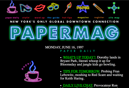 An early version of Paper's website from 1997.