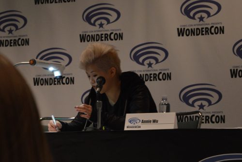 Artist Annie Wu sketches as she talks to fans during on a panel highlighting her work, March 26, 2016